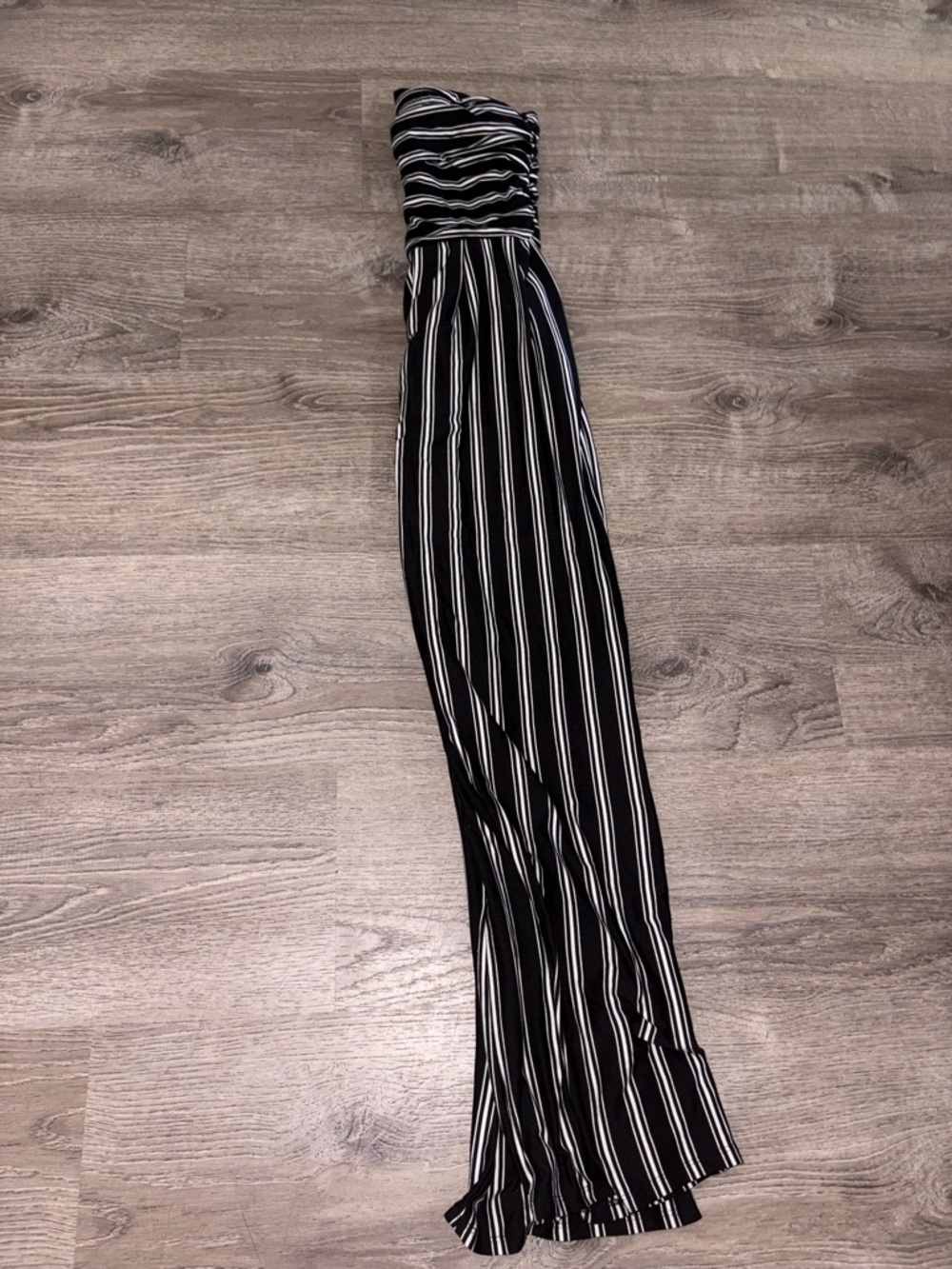 Striped Black & White Strapless Wide-Leg Jumpsuit - Picture 2 of 4